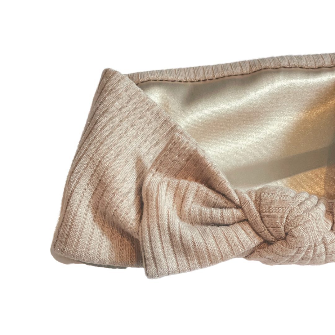 Oat Ribbed Bow Headband