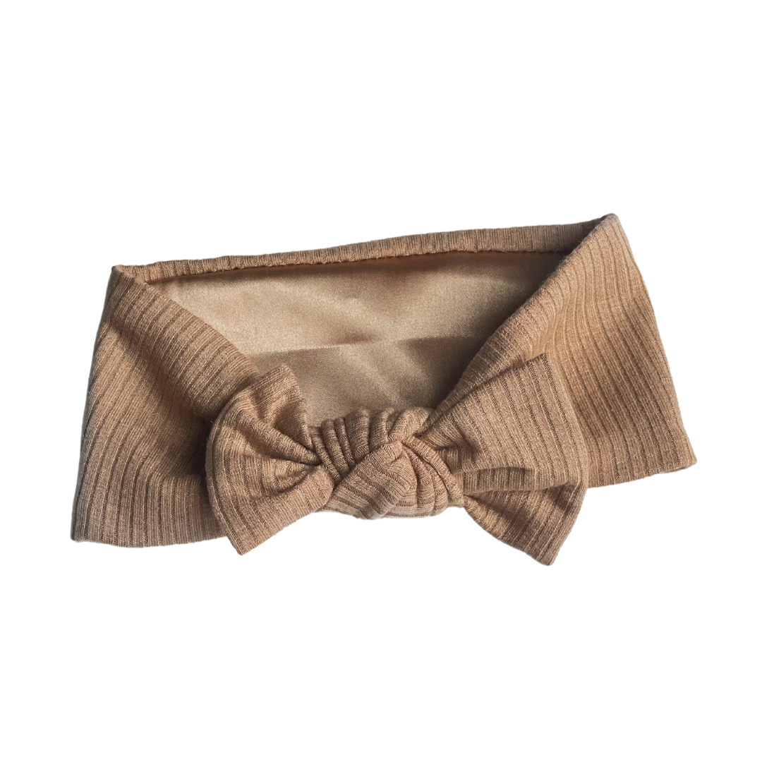 Camel Ribbed Bow Headband