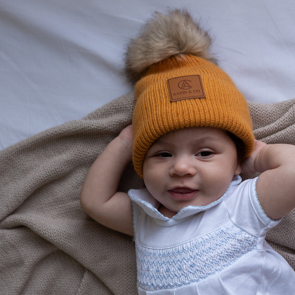 Satin Lined Pom Beanie for Newborns – Aarin