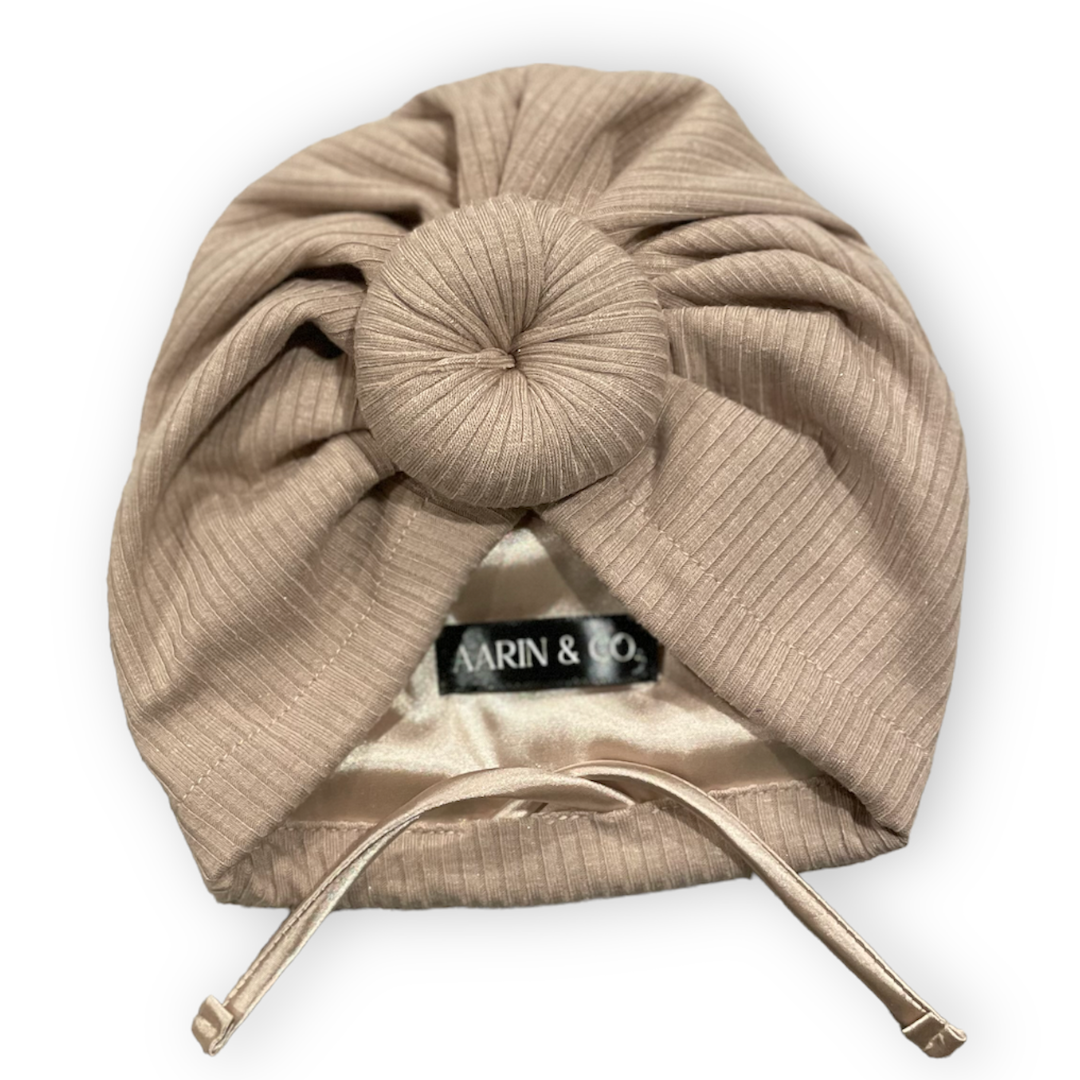 Adjustable Satin Lined Turban-Oat Ribbed – Aarin